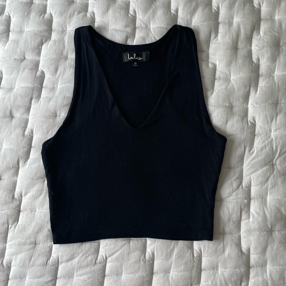 Lulus feel like dancing v-neck black crop top